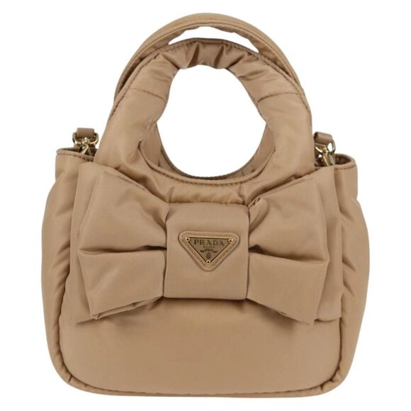 PRADA Hand Bag Nylon 2way Beige Gold Auth 118908SM - Picture 2 of 16